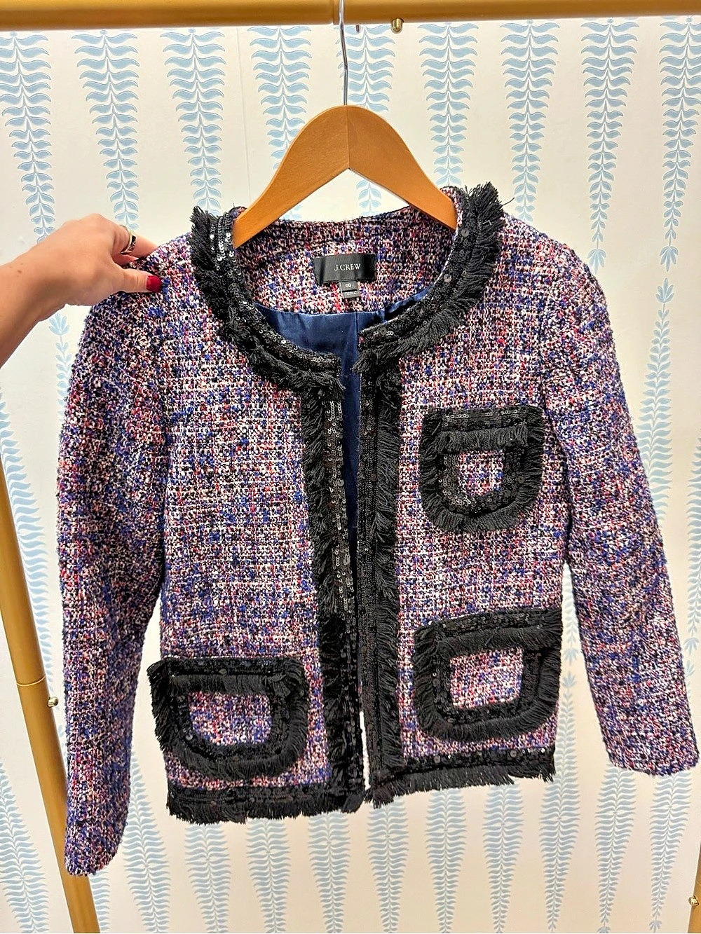 J.CREW Lady Metallic Tweed Jacket Blue & Pink Size 00
